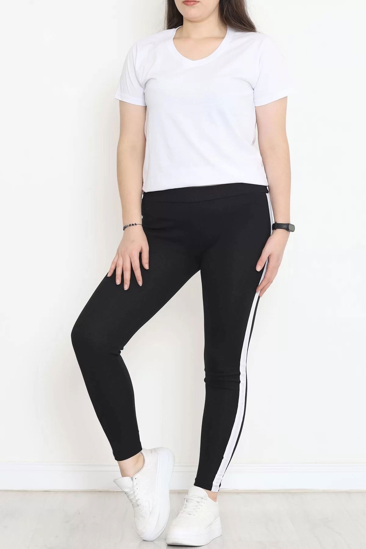 Battal Size Striped Leggings Black and White - 472222.1567.