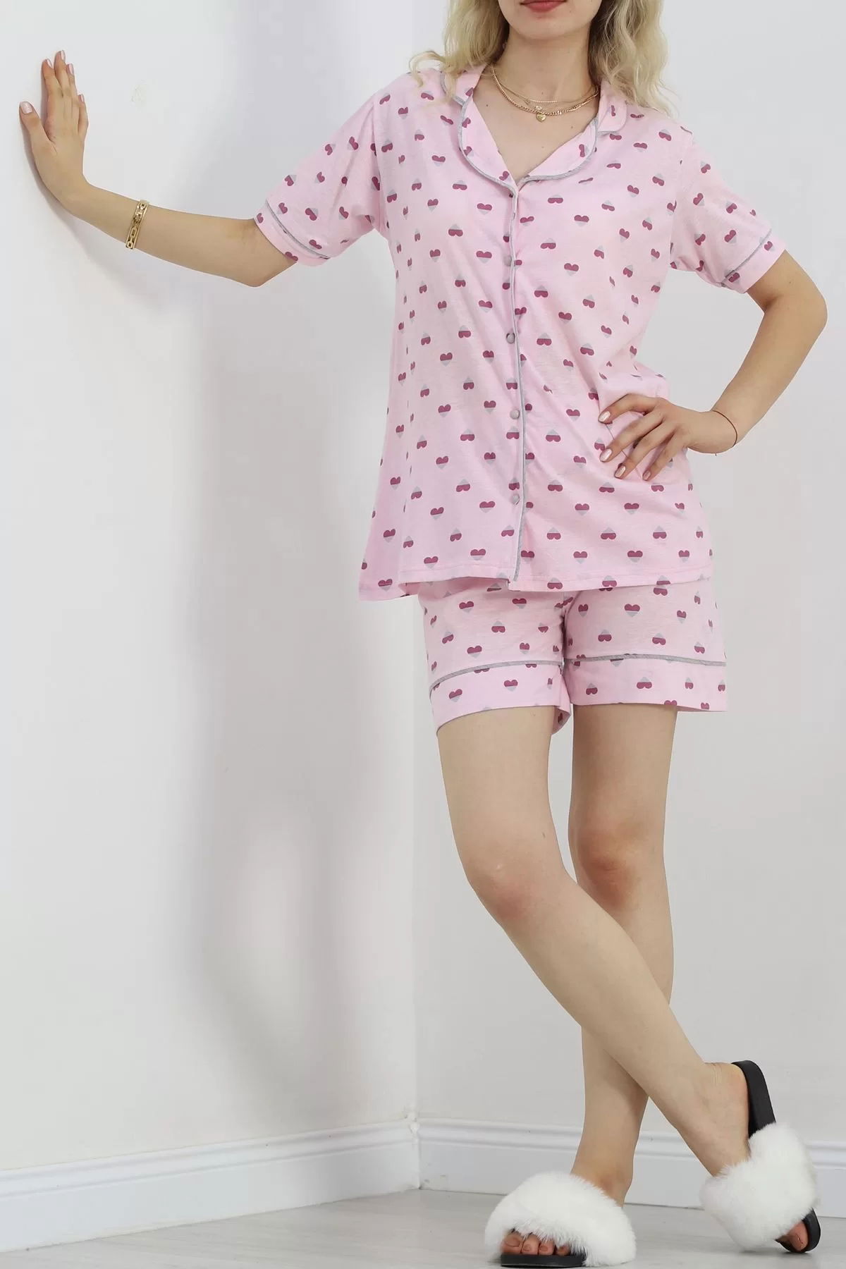 Buttoned Shorts Pajama Set Pink - 18944.1567.