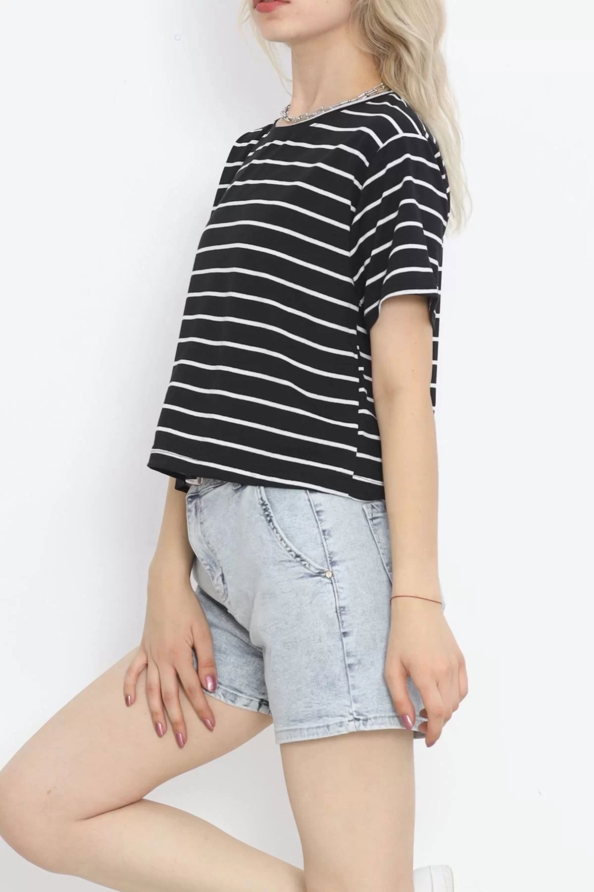 Striped Single Jersey Crop T-shirt Black - 9528.1567.