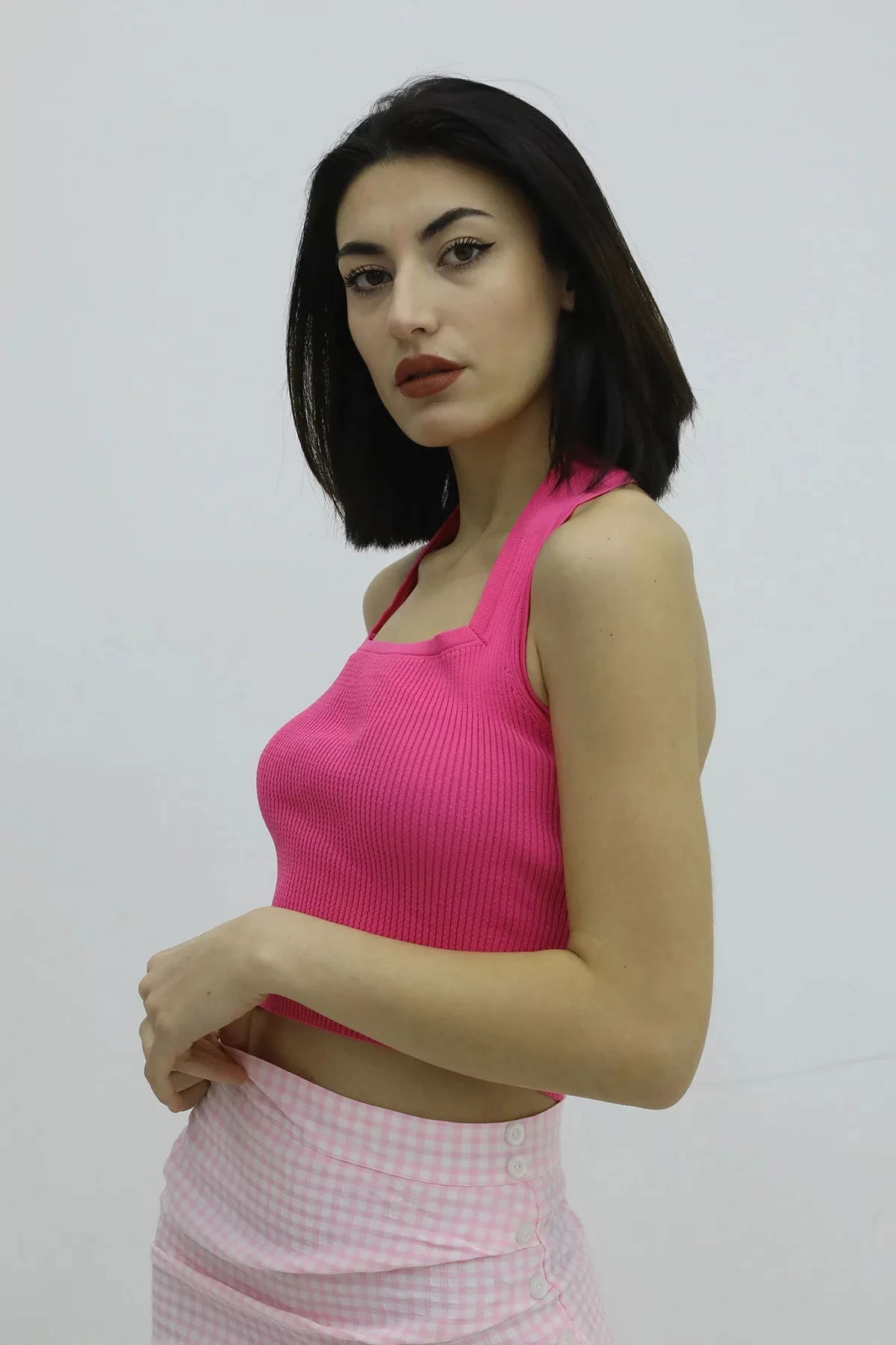 Knit Sweater Bustier Fuchsia with Neck Snap - P-019915