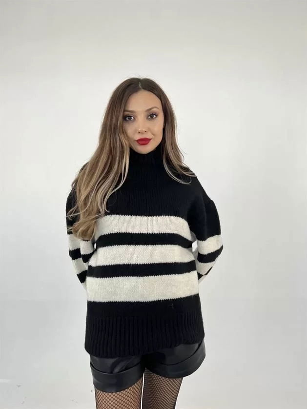 3941 Striped Raid Pullover-black-cream