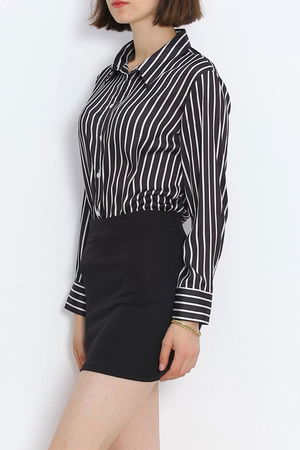 Striped Satin Shirt Black - 18889.1247.