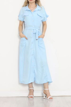 Pocket Detail Belted Dress Light Blue - 18674.1778.