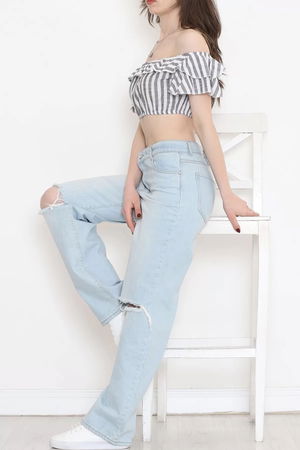 Striped Crop Blouse Smoked White - 18426.631.