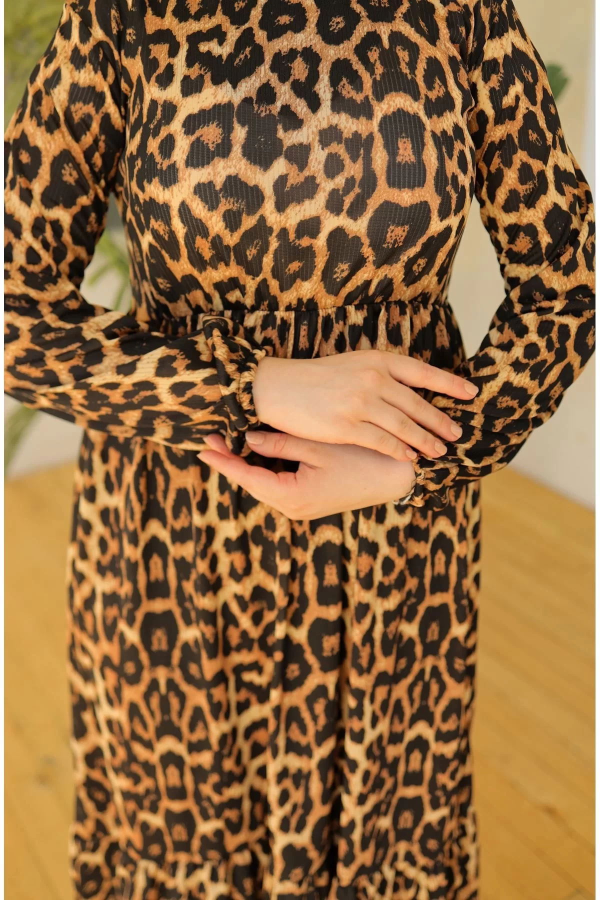 Patterned Lycra Knitted Dress Leopard - 20390.1778.