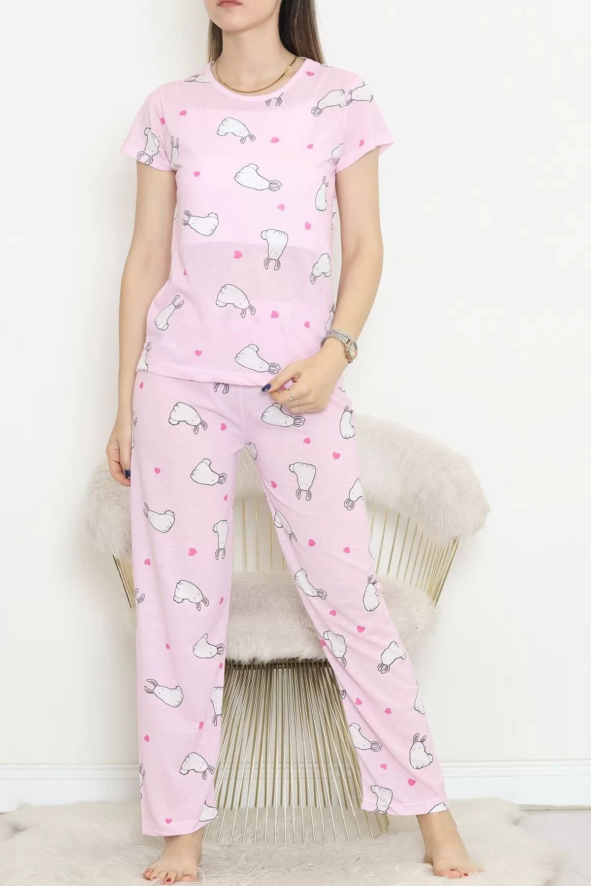 Patterned Pajama Set White Pink - 130.1287.