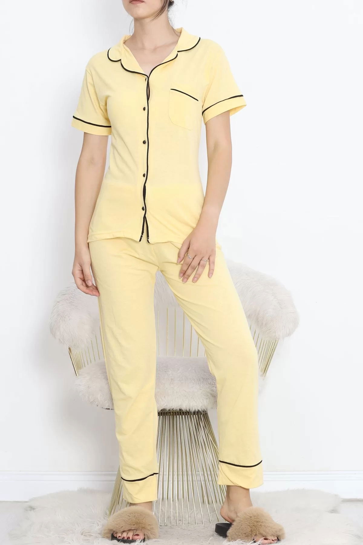 Pajama Set with Front Pocket Yellow Black - 11404.1048.