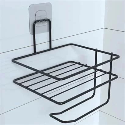 Tufeyo Self-Adhesive Toilet Paper Holder And Spare Shelf - Black Modern Metal Design