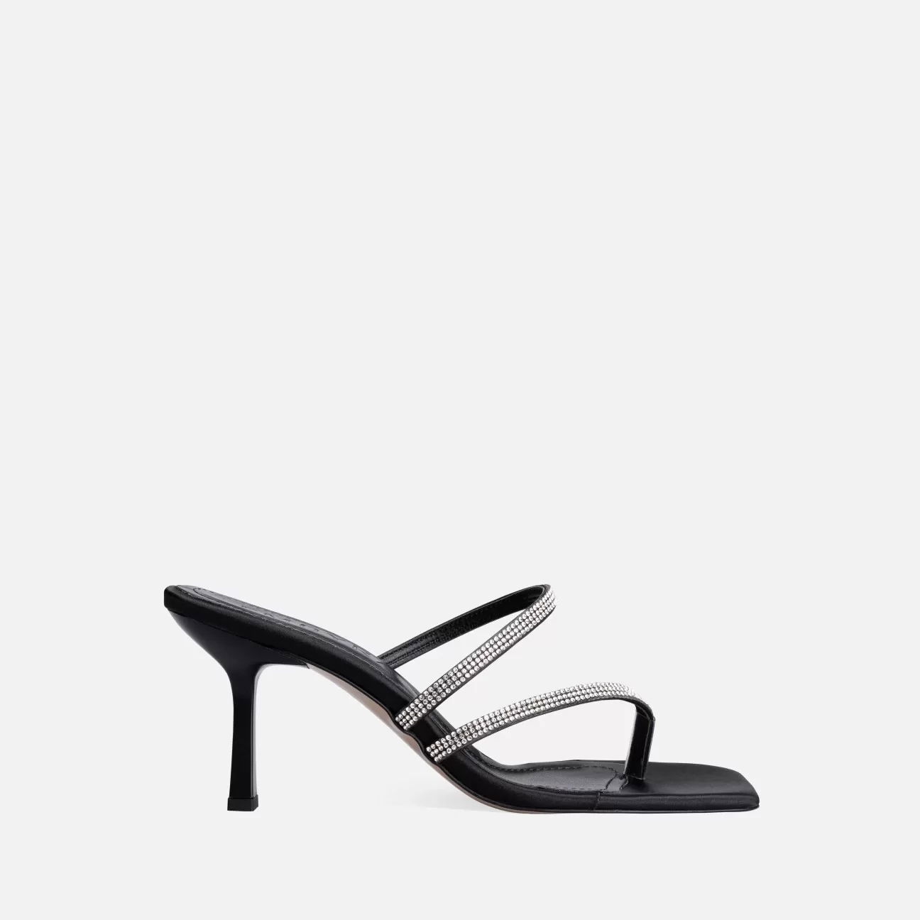 Oyra Black Satin Heeled Slippers