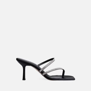 Oyra Black Satin Heeled Slippers