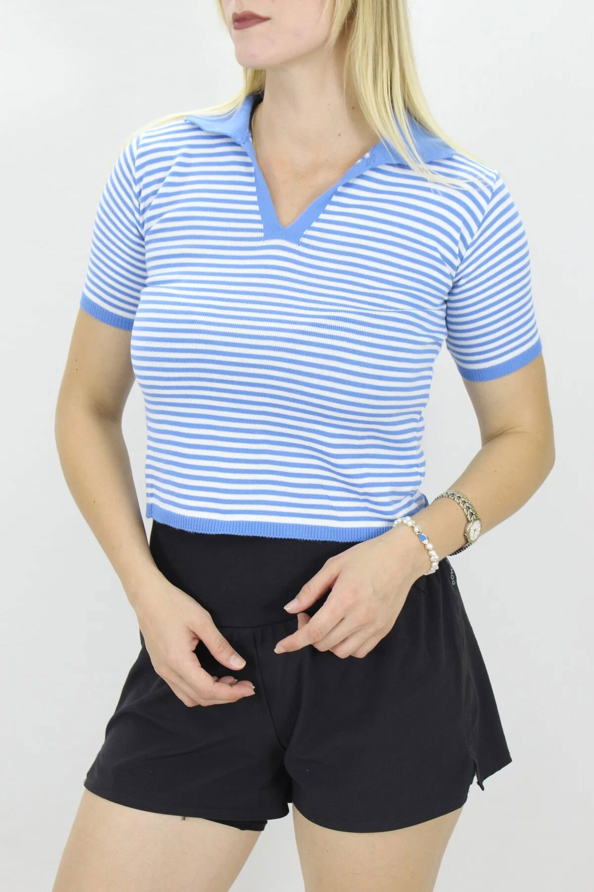 Polo Collar Striped T-Shirt Blue - 140.055