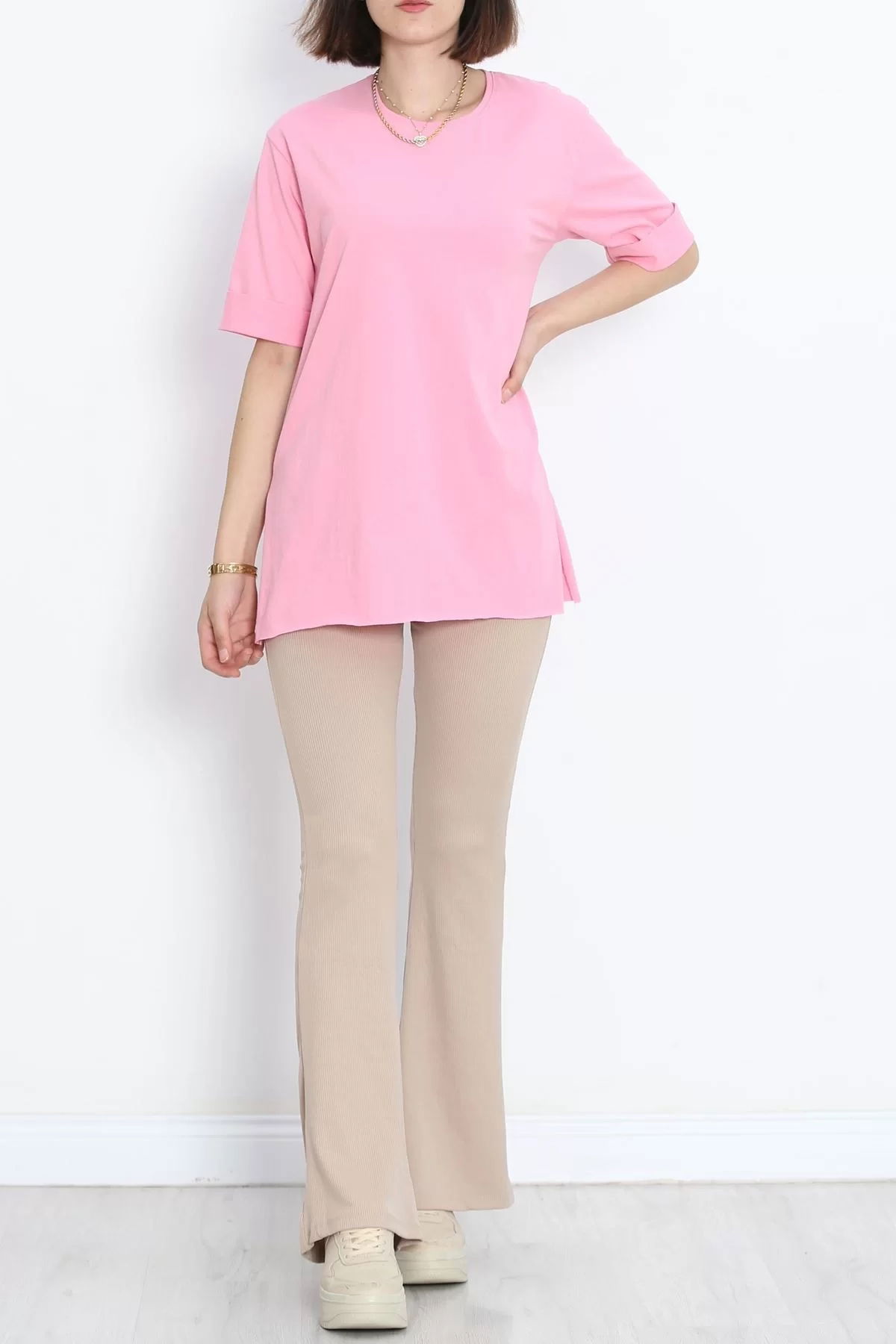 Plus Size Double Sleeve T-Shirt Pink - 15788.1778.