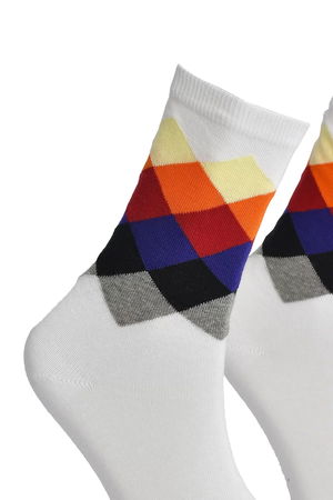 Unisex Colorful Square Socks White - Lksçrp16