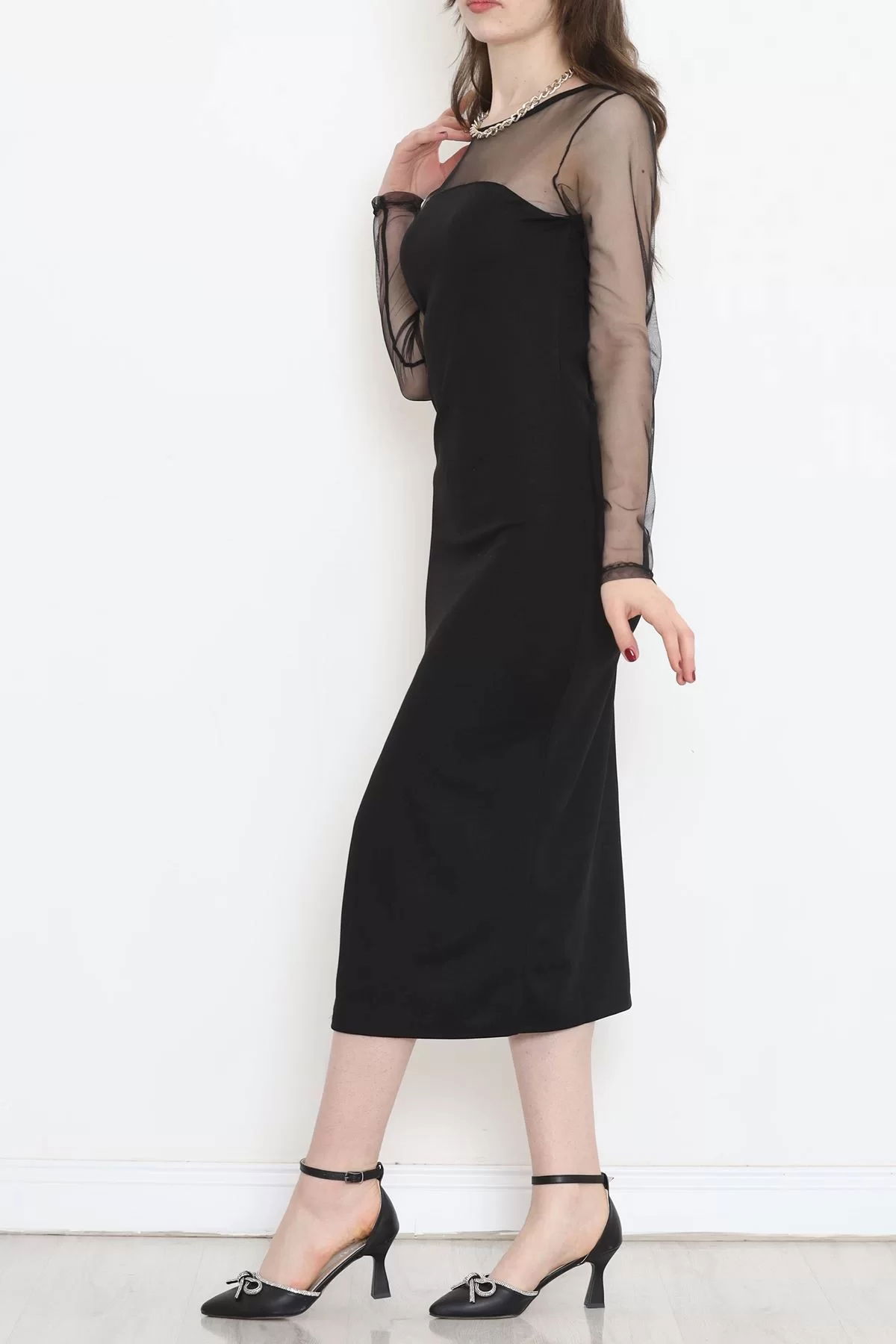 Tulle Dress with Slits Black - 16675.631.