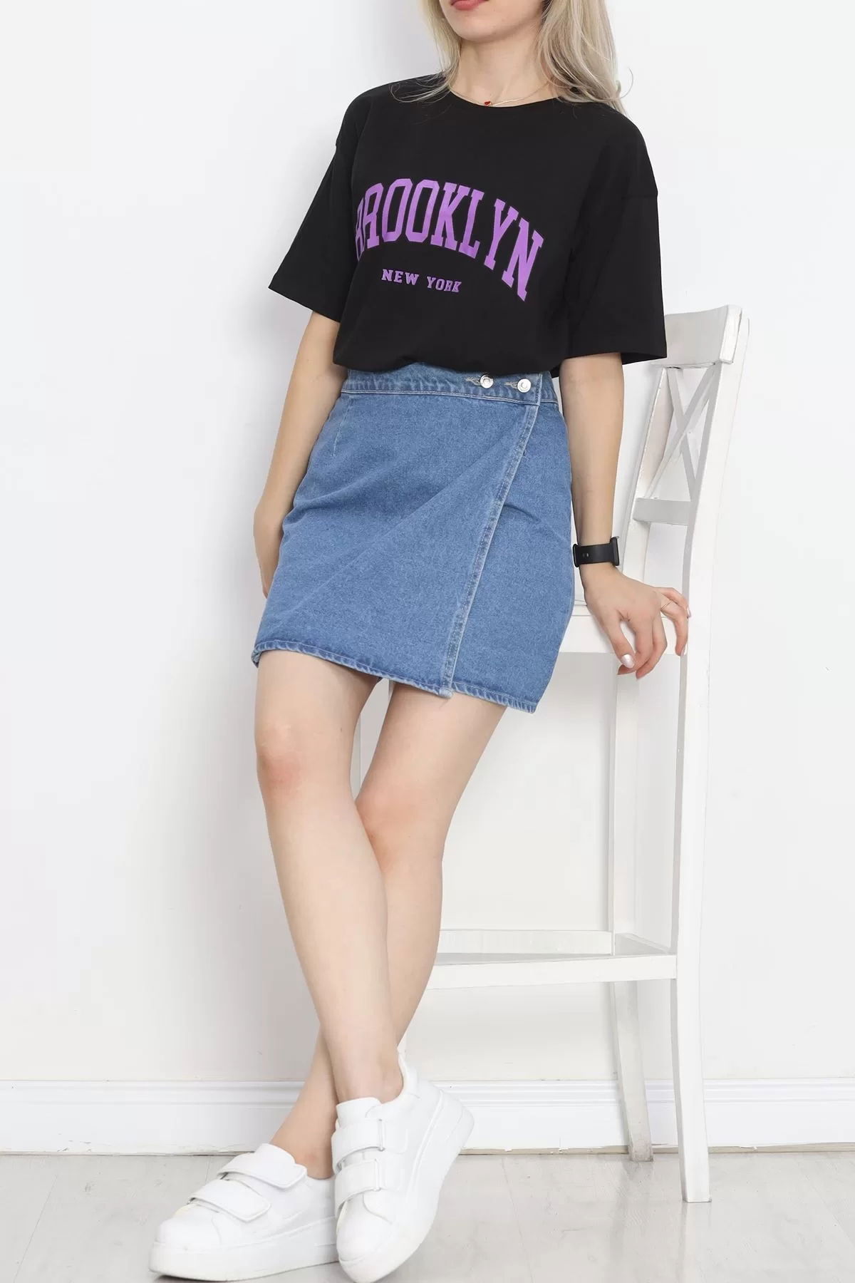 Denim Skirt with Slits Blue - 18756.1184.