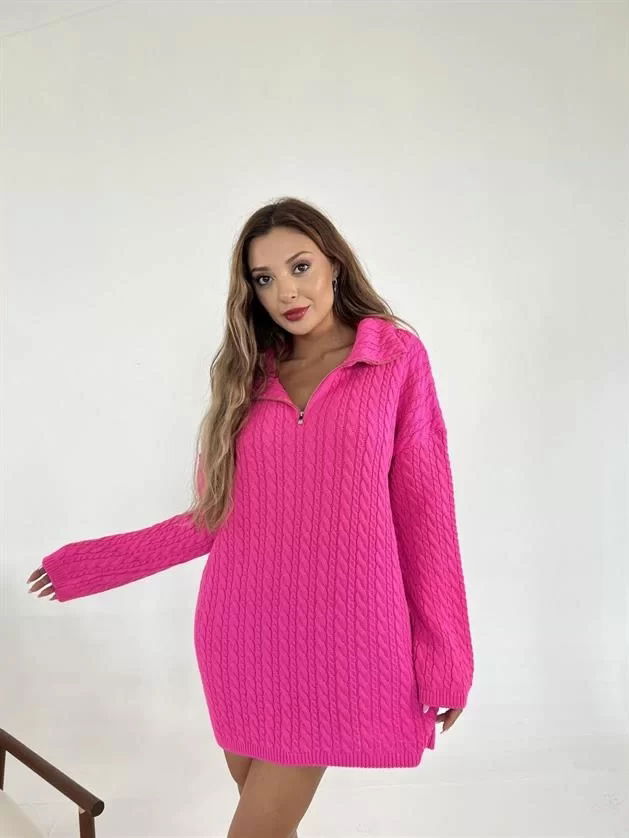 3703 Knitwear Hair Knit Zipper Pullover-fuchsia