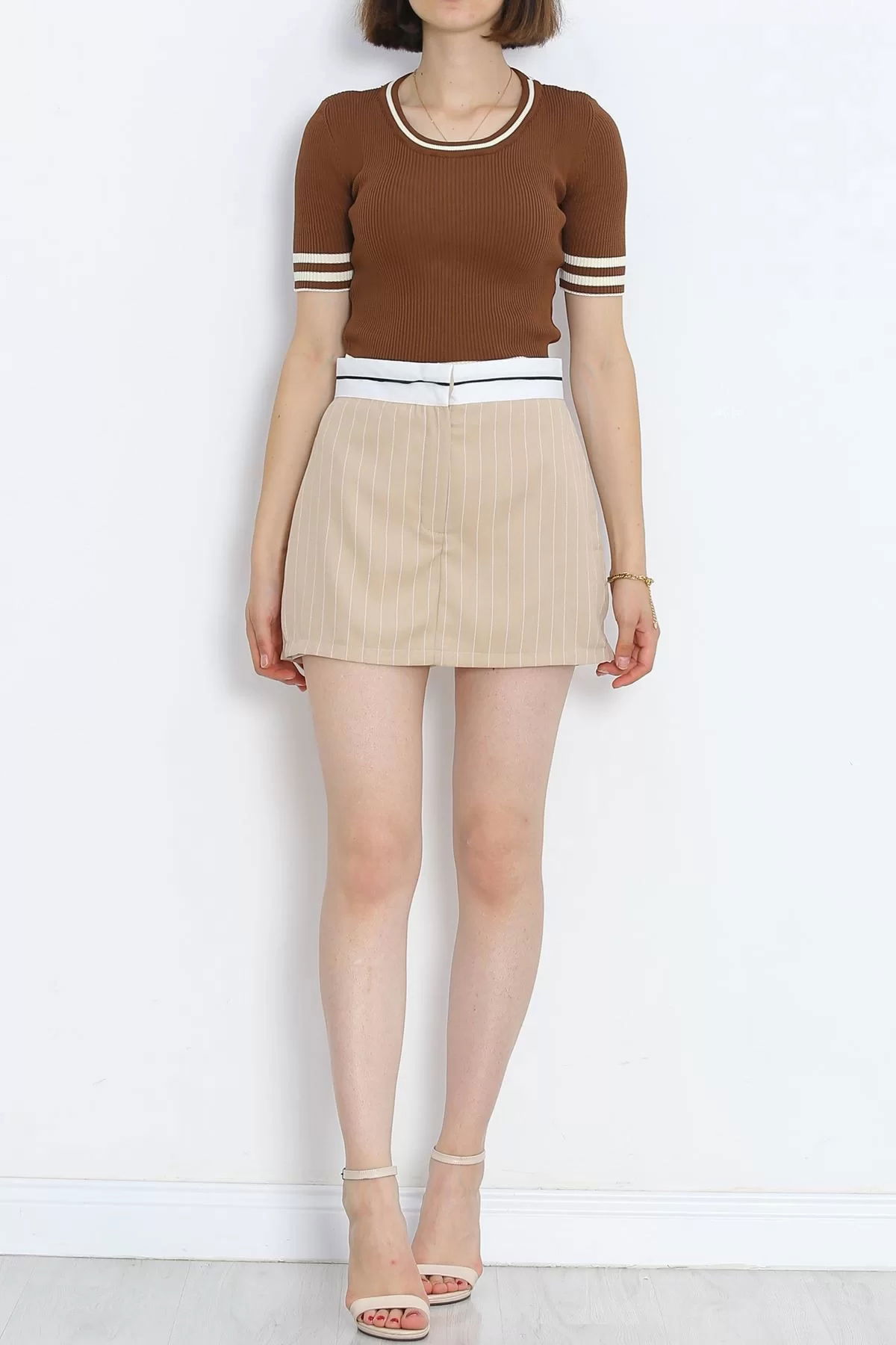 Striped Shorts Skirt Mink - 970.1247.