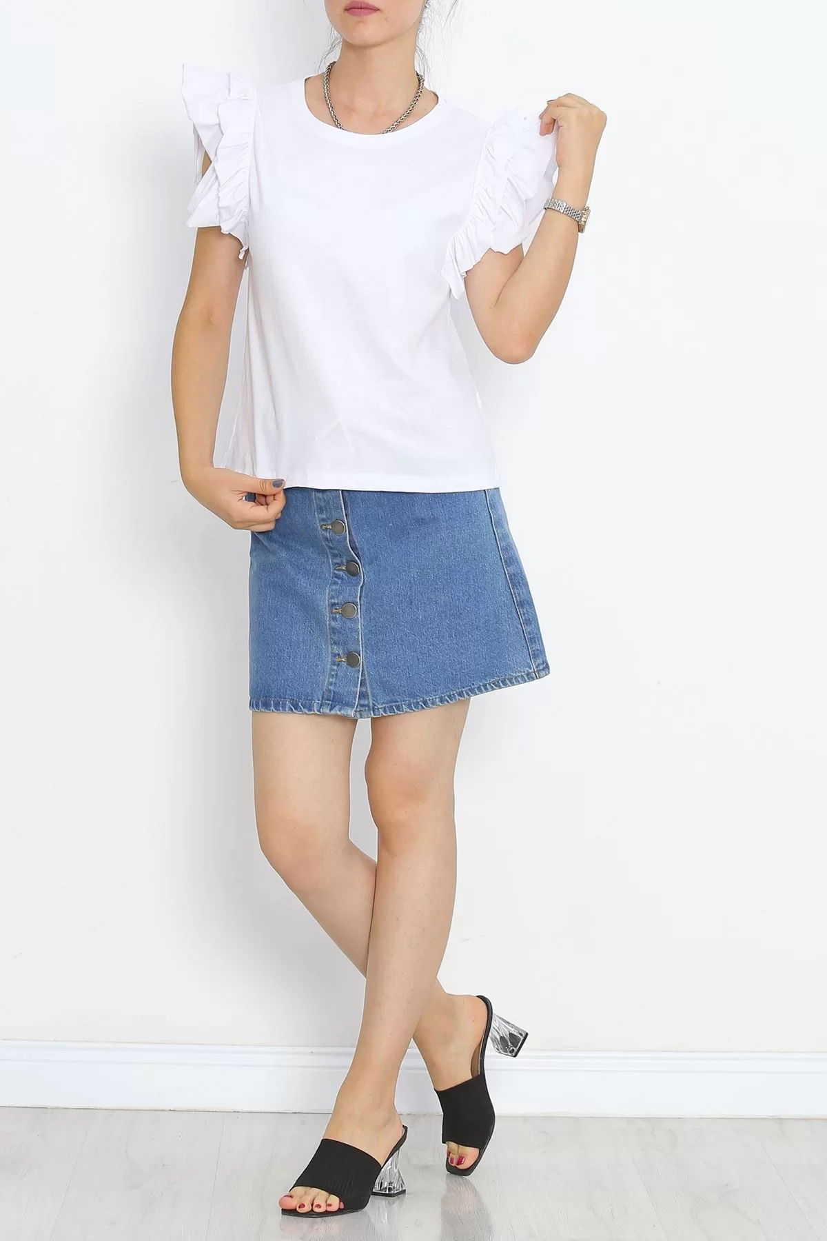 Ruffle Sleeve T-shirt White - 15876.1567.