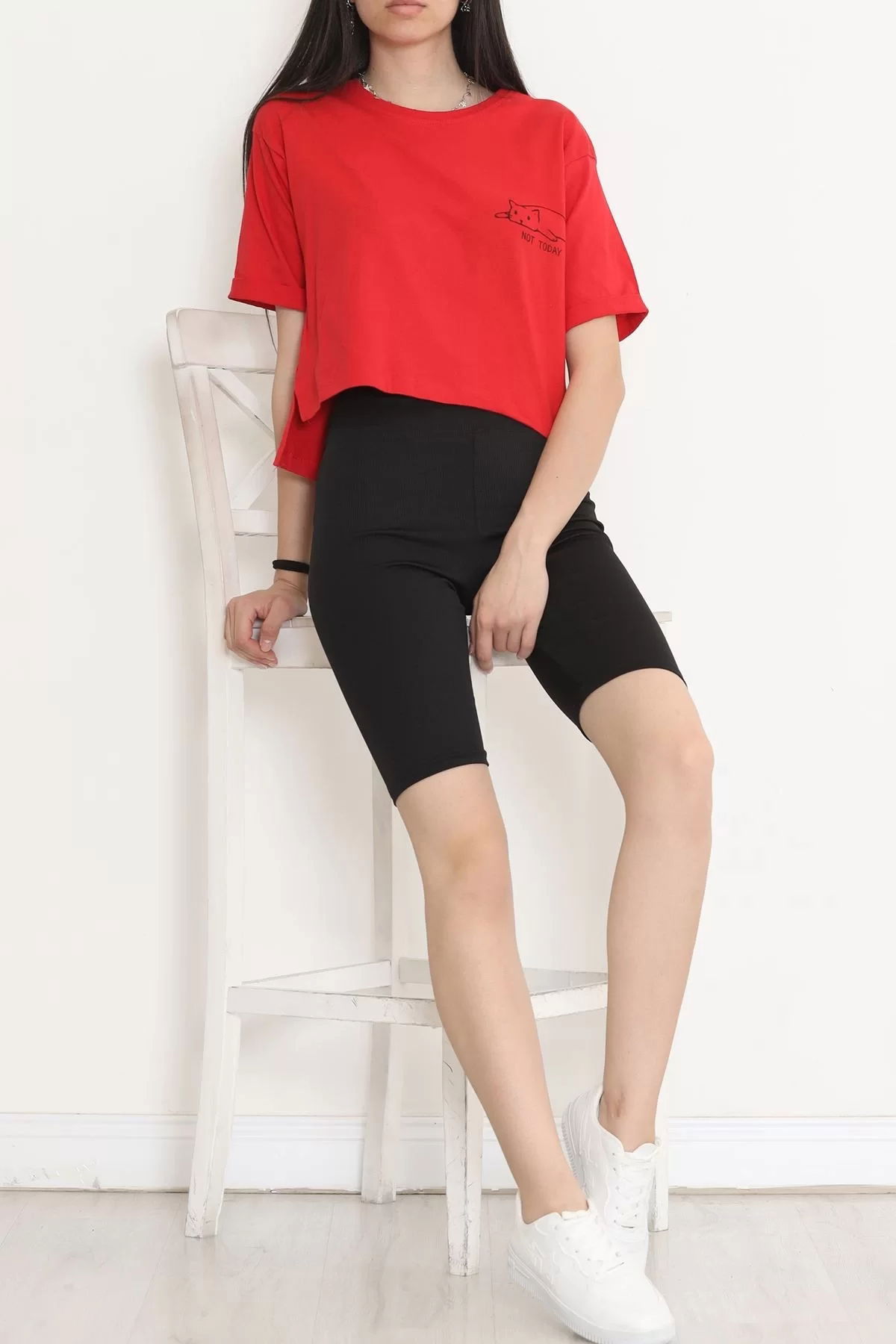 Double Sleeve Crop T-shirt Red - 18658.1567.