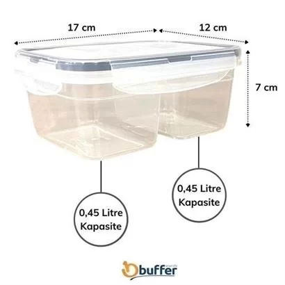 Tufeyo 2 Compartment 0.45+0.45 Liter Food Storage Container with Locking Lid Lc-524