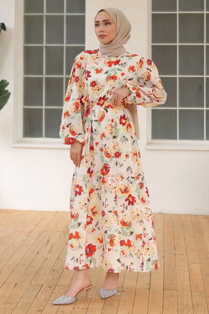 Textured Linen Dress Floral - 10073.1778.