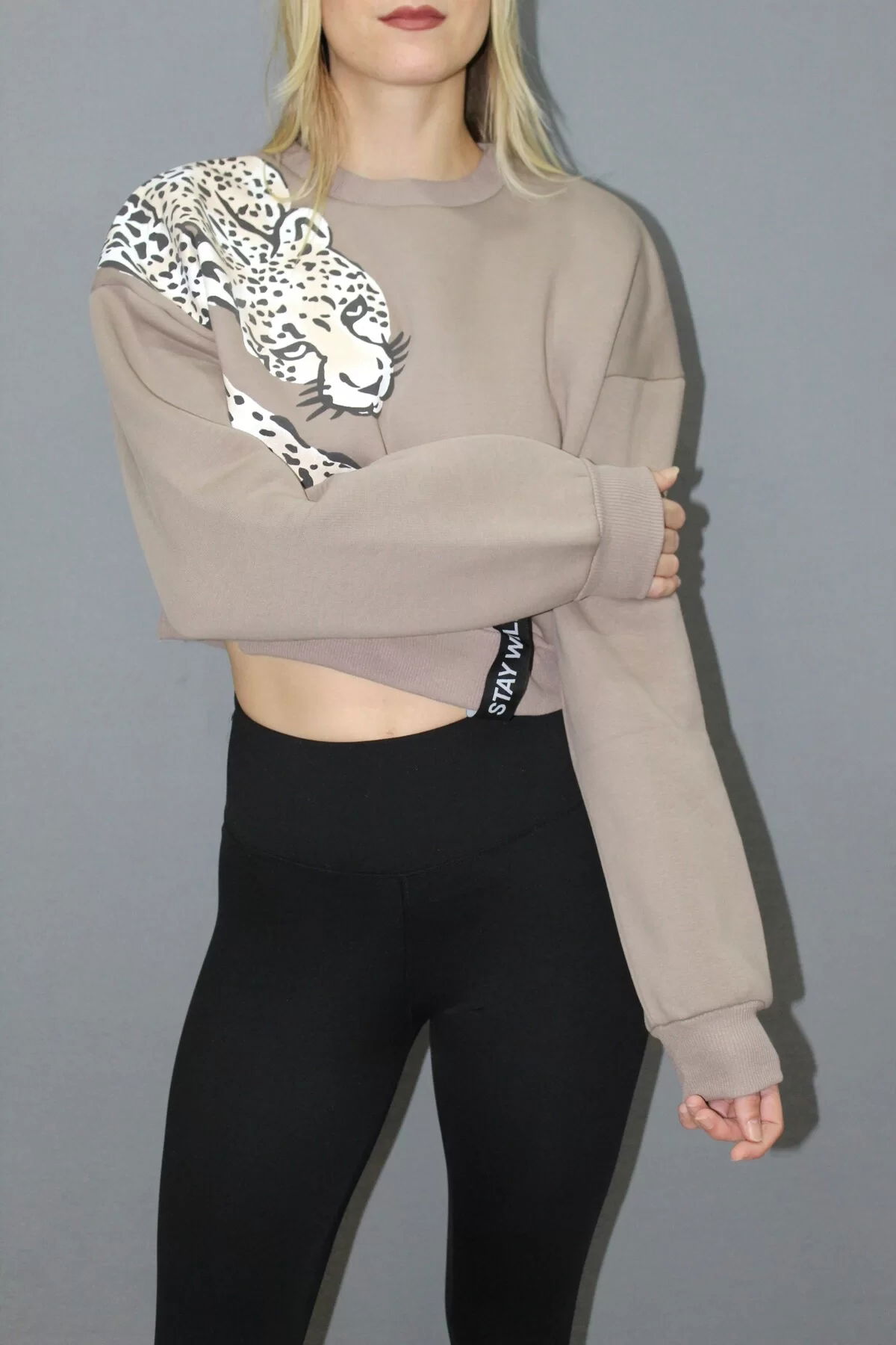 Printed Crop Sweat Taba - 211.502.