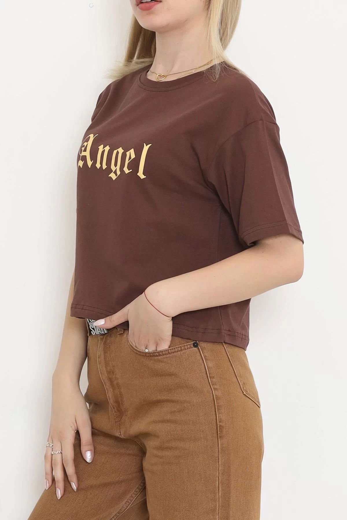 Printed Crop T-shirt Coffee - 16474.1567.