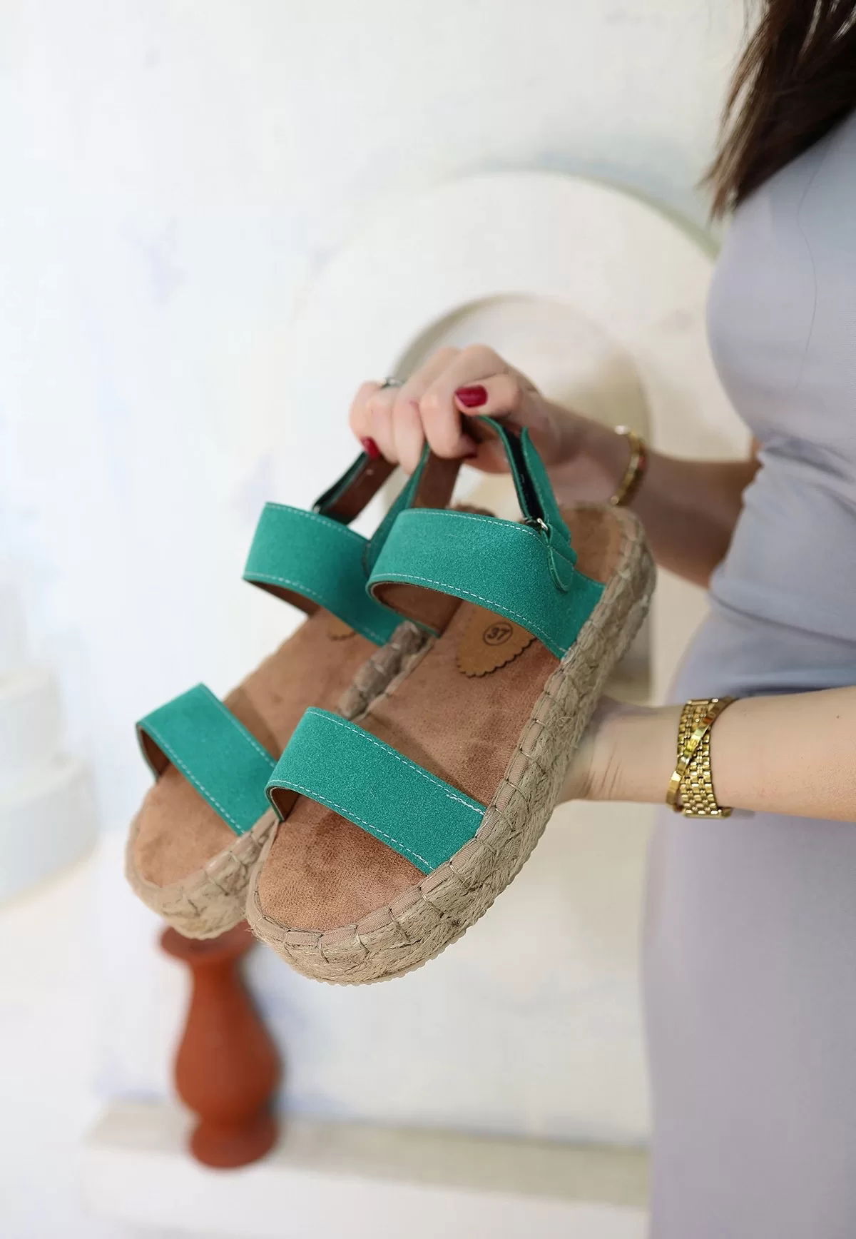 Wery Turquoise Leather Velcro Sandals