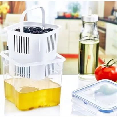 Tufeyo 1.3 Liter Capacity Leakproof Airtight Clip Lid Olive Storage Container with Strainer