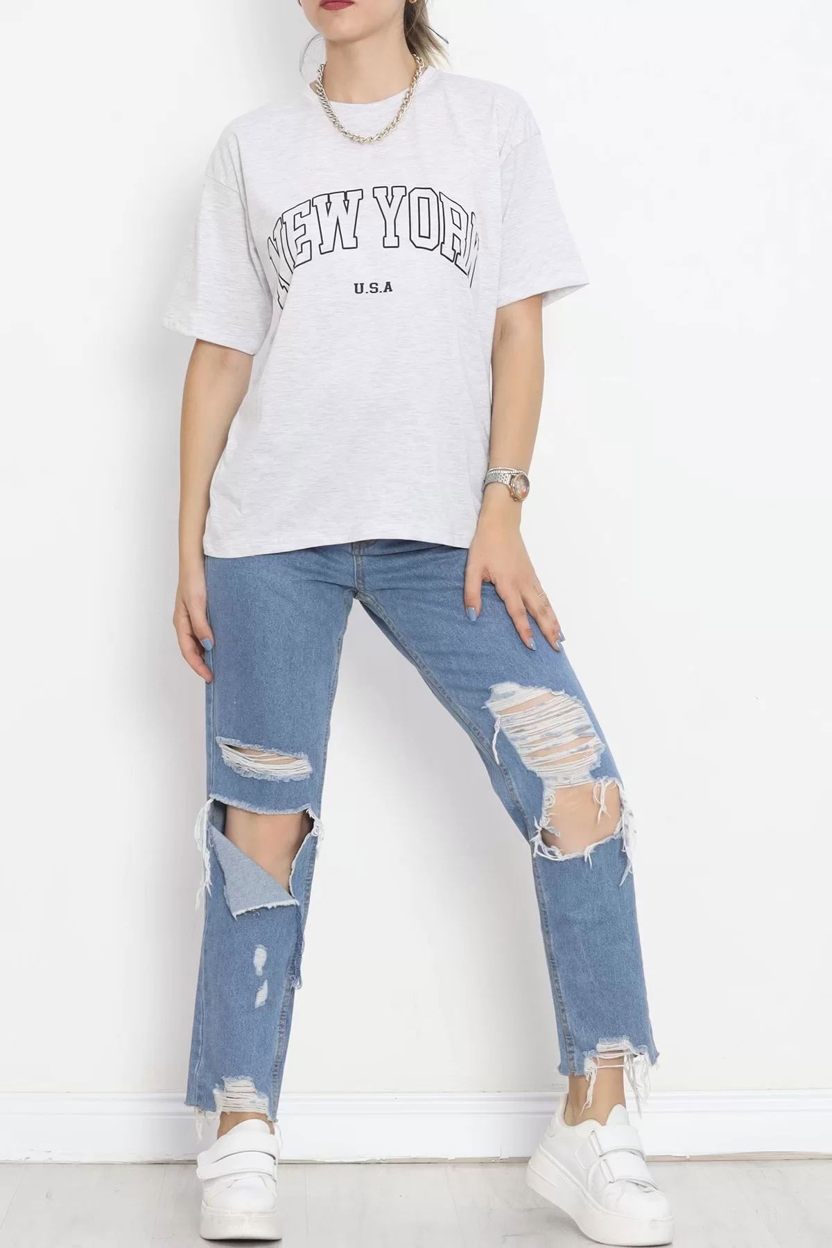 Printed Crew Neck T-Shirt Gray - 16523.1567.