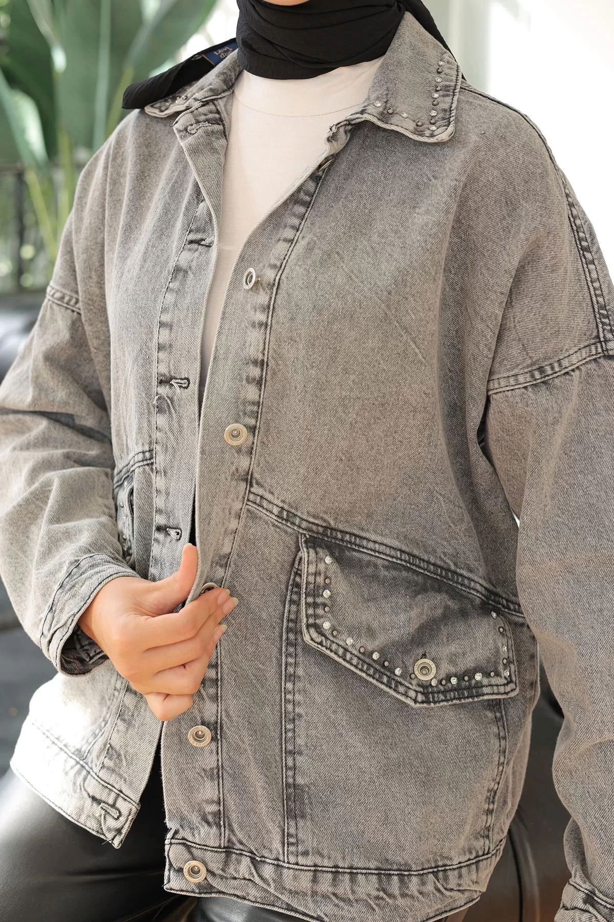 Denim Jacket Anthracite with Stone Collar - 20387.1778.