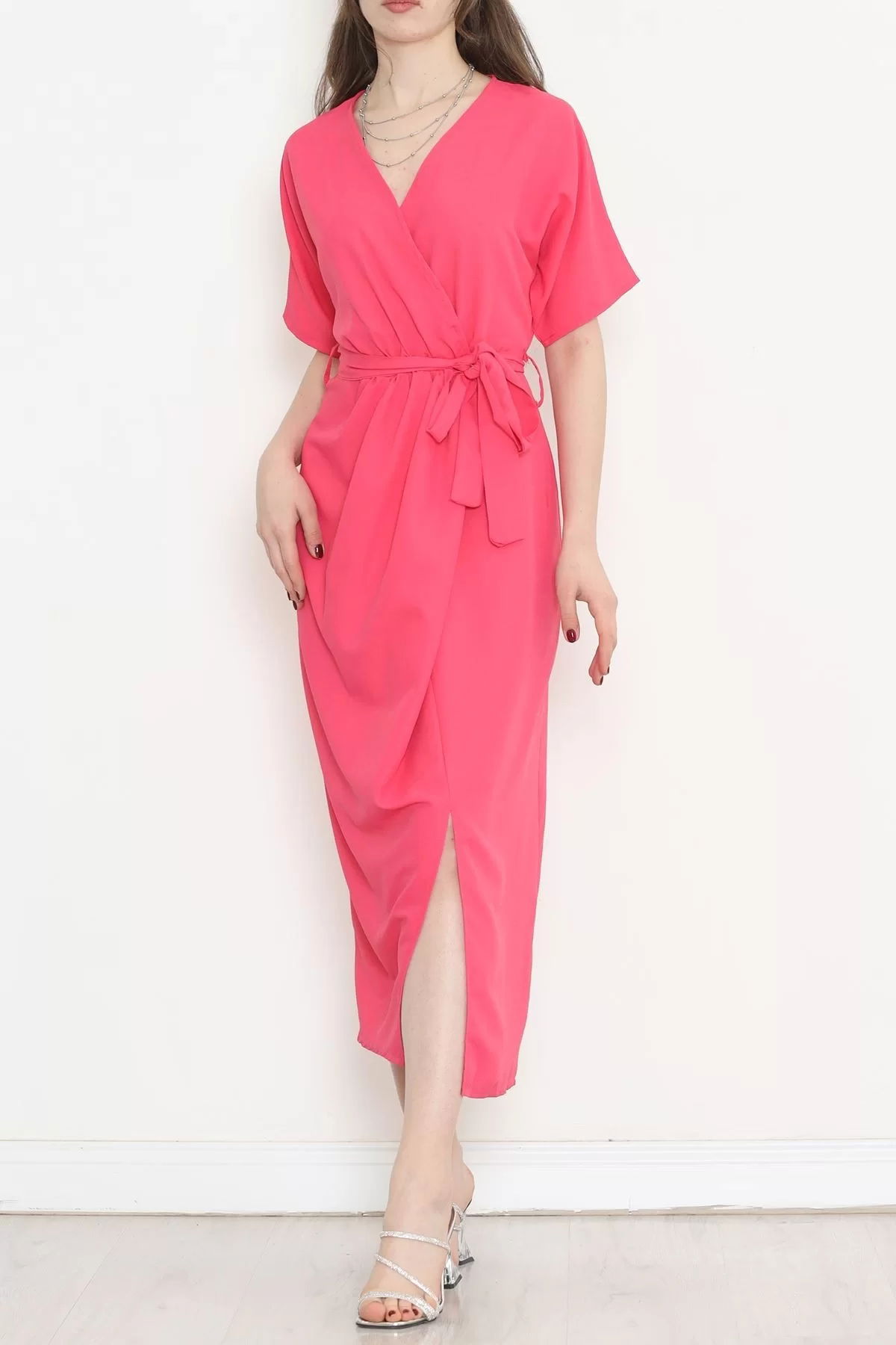 Double-breasted Collar Belted Dress Fuchsia - 152445.701.