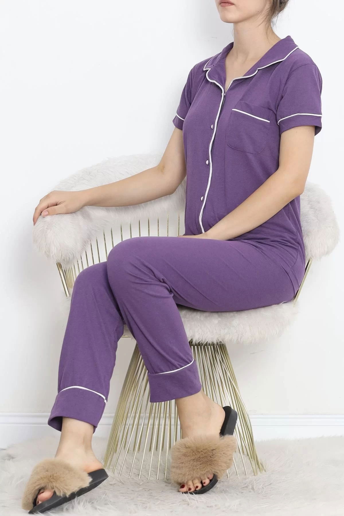 Pajama Set with Front Pocket Purple White - 11404.1048.