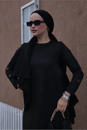 Dress with Buttoned Sleeves Black - 10006.1778.