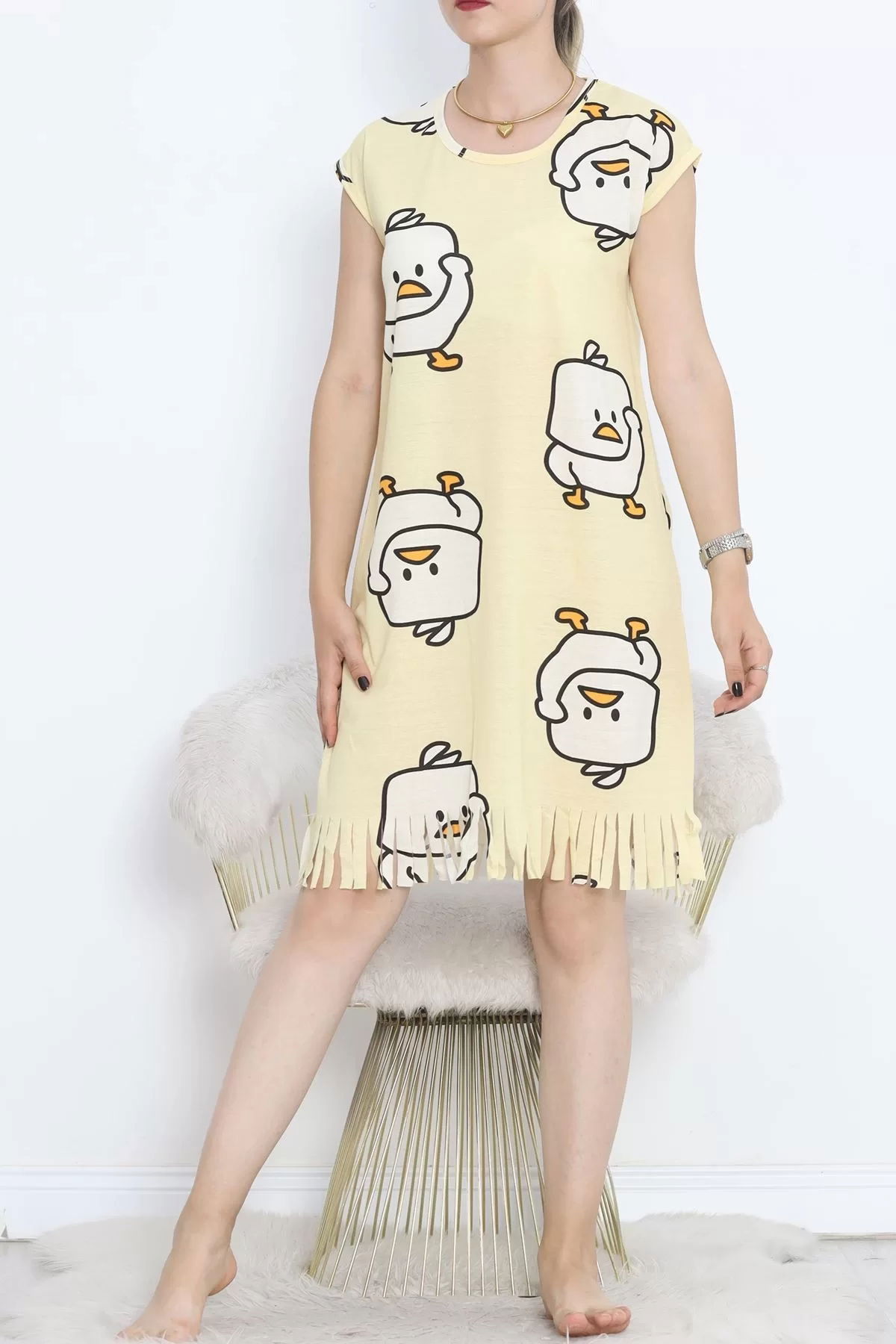 Printed Rotation Tassel Dress Light Yellow - 263.1287.