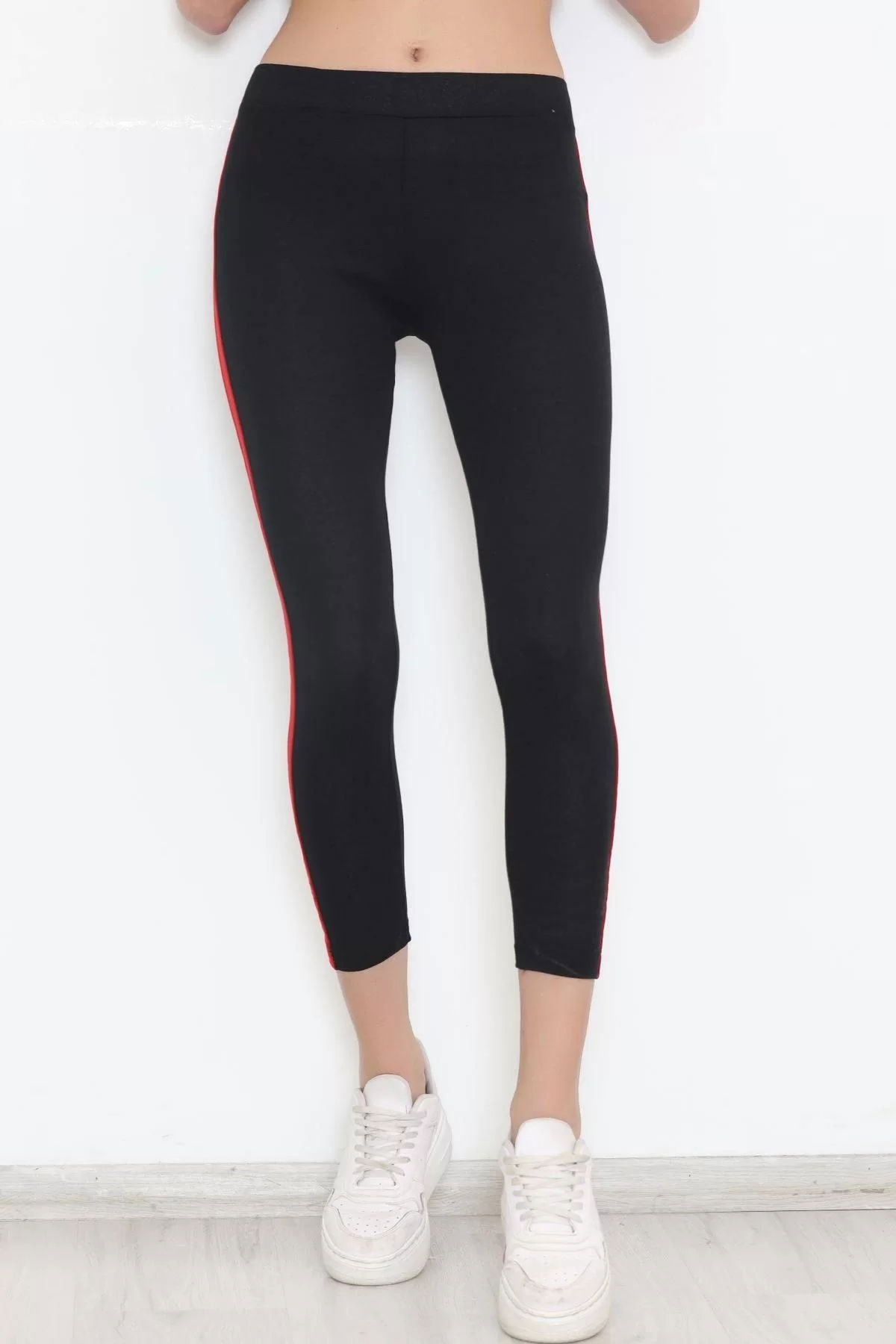 Single Stripe Ribbed Leggings BlackRed - 10293.1567.