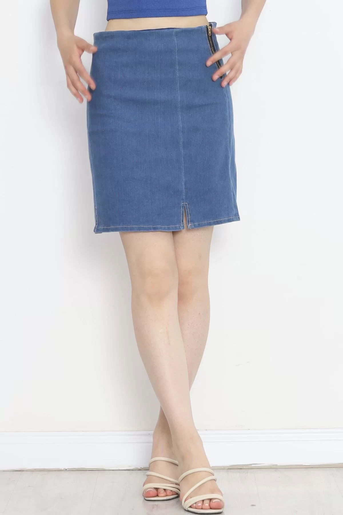 Denim Skirt with Slits Blue - 18763.1184.