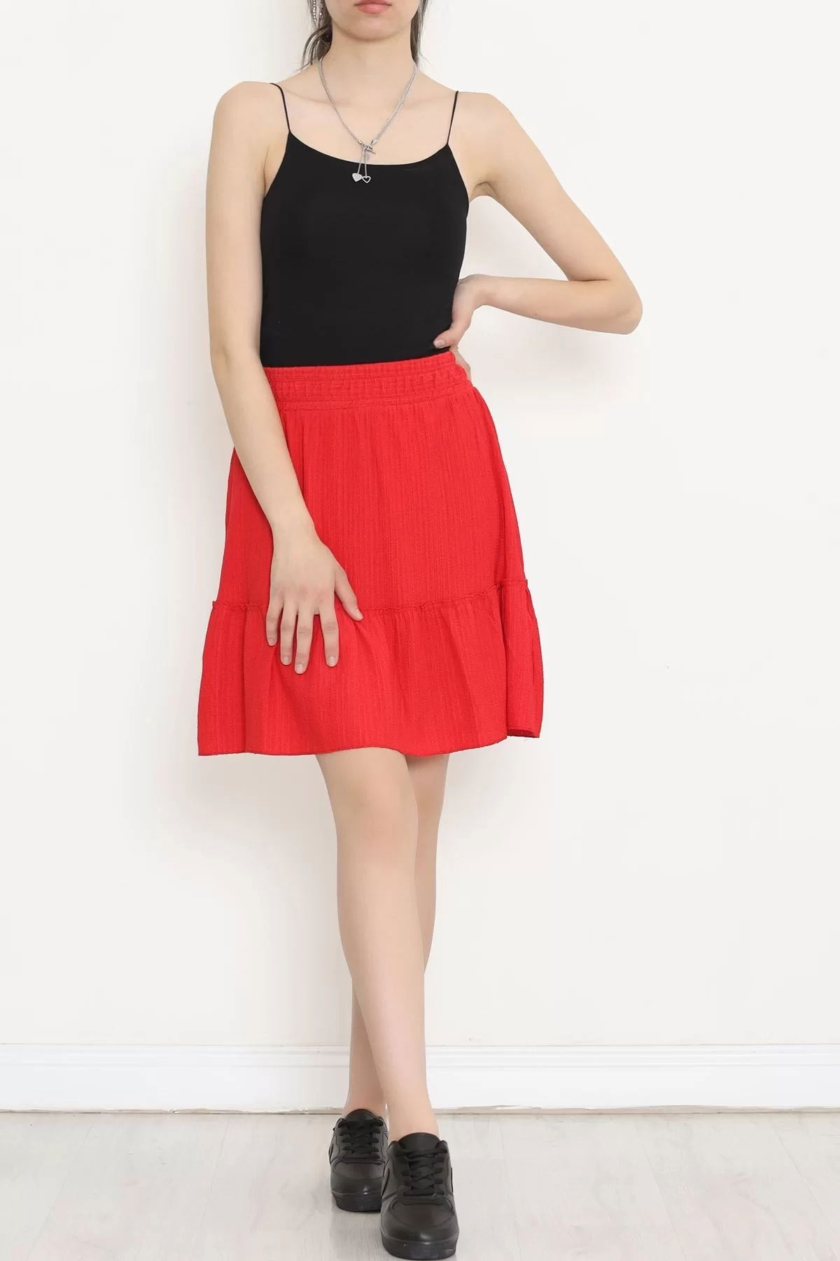 Pleated Ruffled Flared Skirt Red - 16559.631.