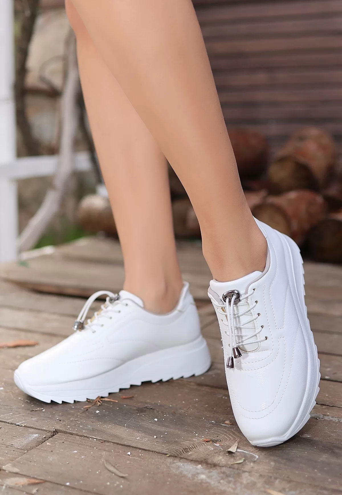 Romy White Skin Lace-Up Sneakers