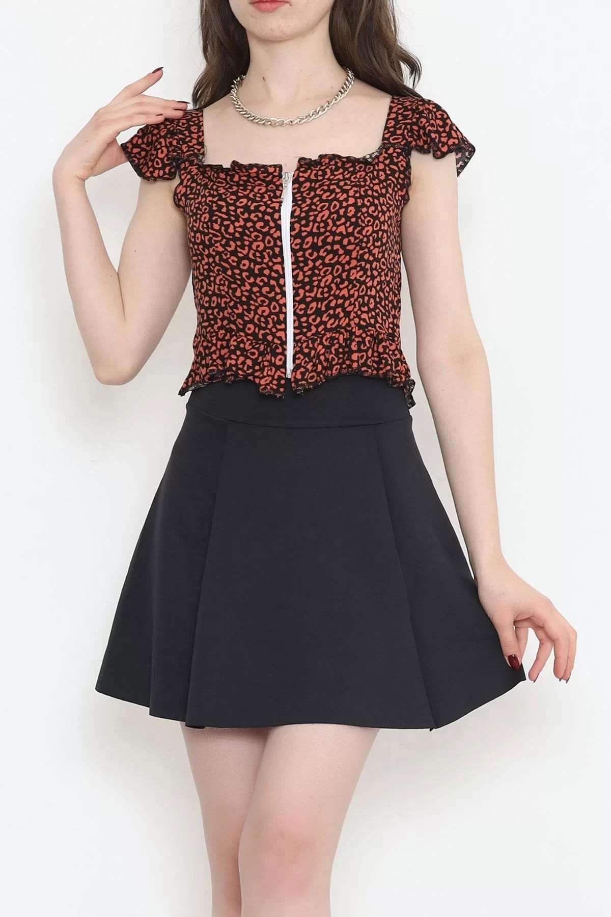 Crop Blouse with Zipper Tile - 18473.1153.