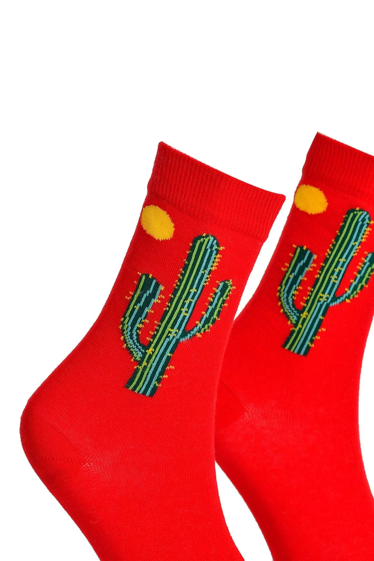 Unisex Cactus Patterned Socks Red - Lksçrp06