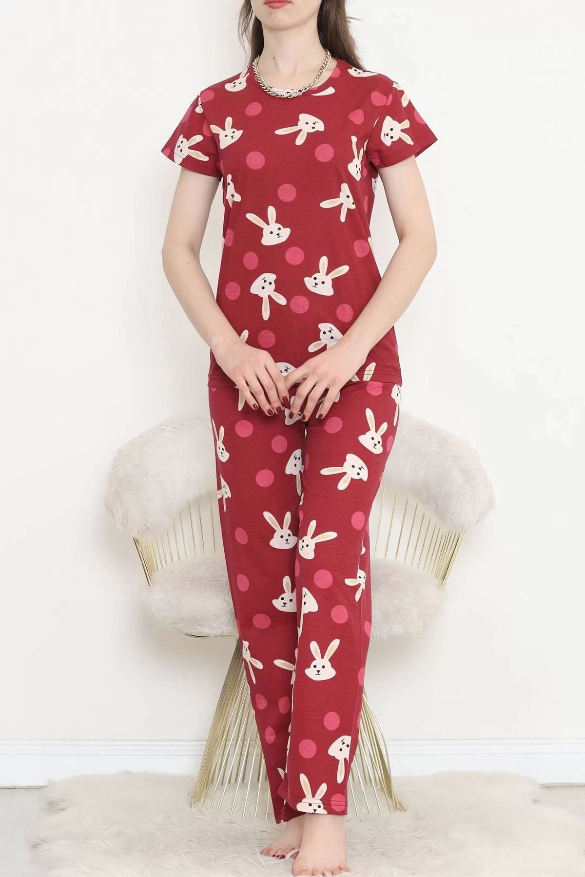 Patterned Pajama Set Burgundy - 130.1287.