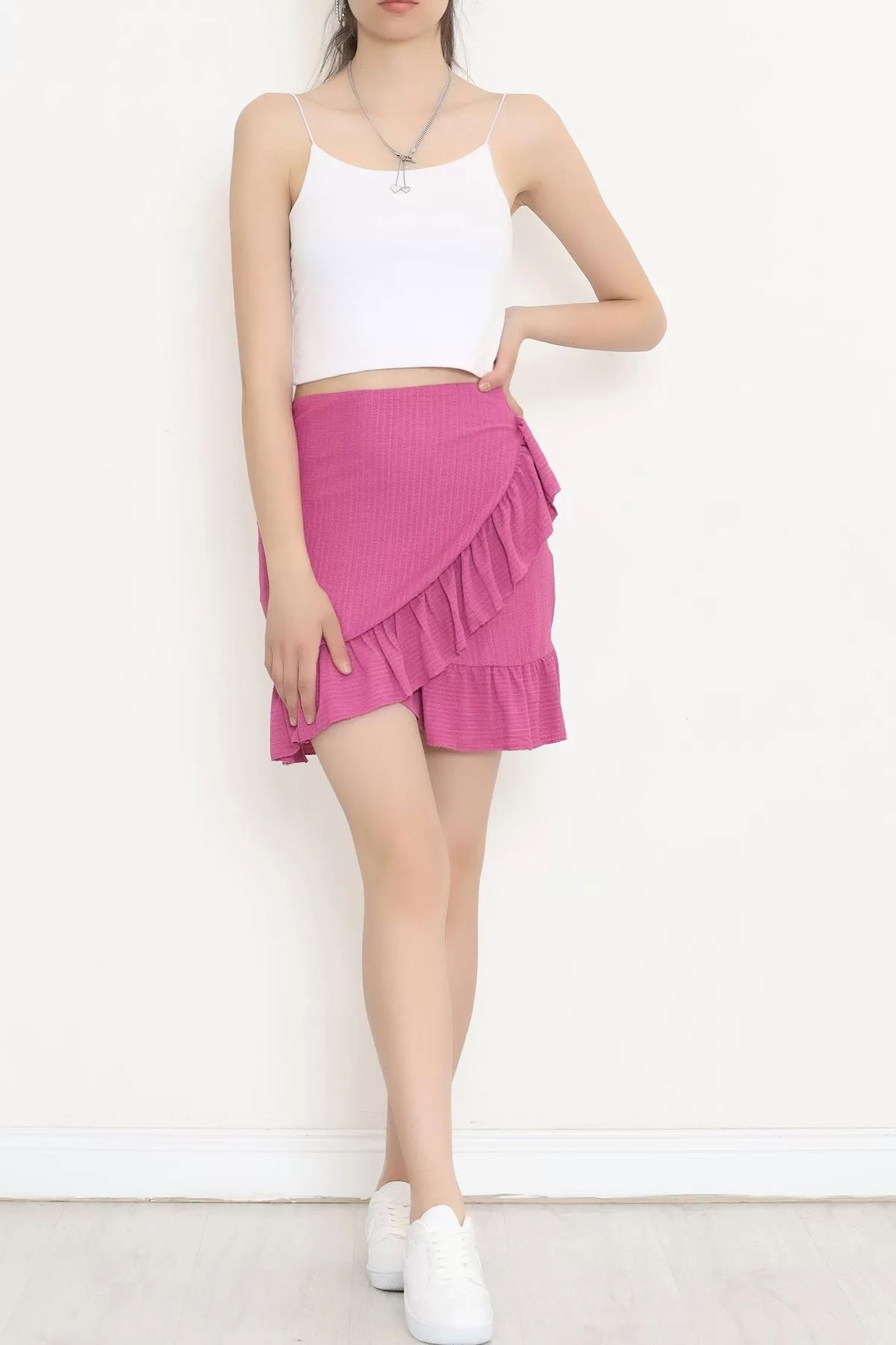 Frilly Asymmetric Cut Mini Skirt Fuchsia - 16558.631.