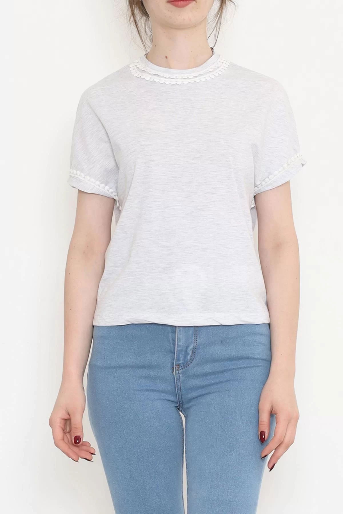 Collar Guipure Single Jersey T-shirt Gray - 16489.1567.