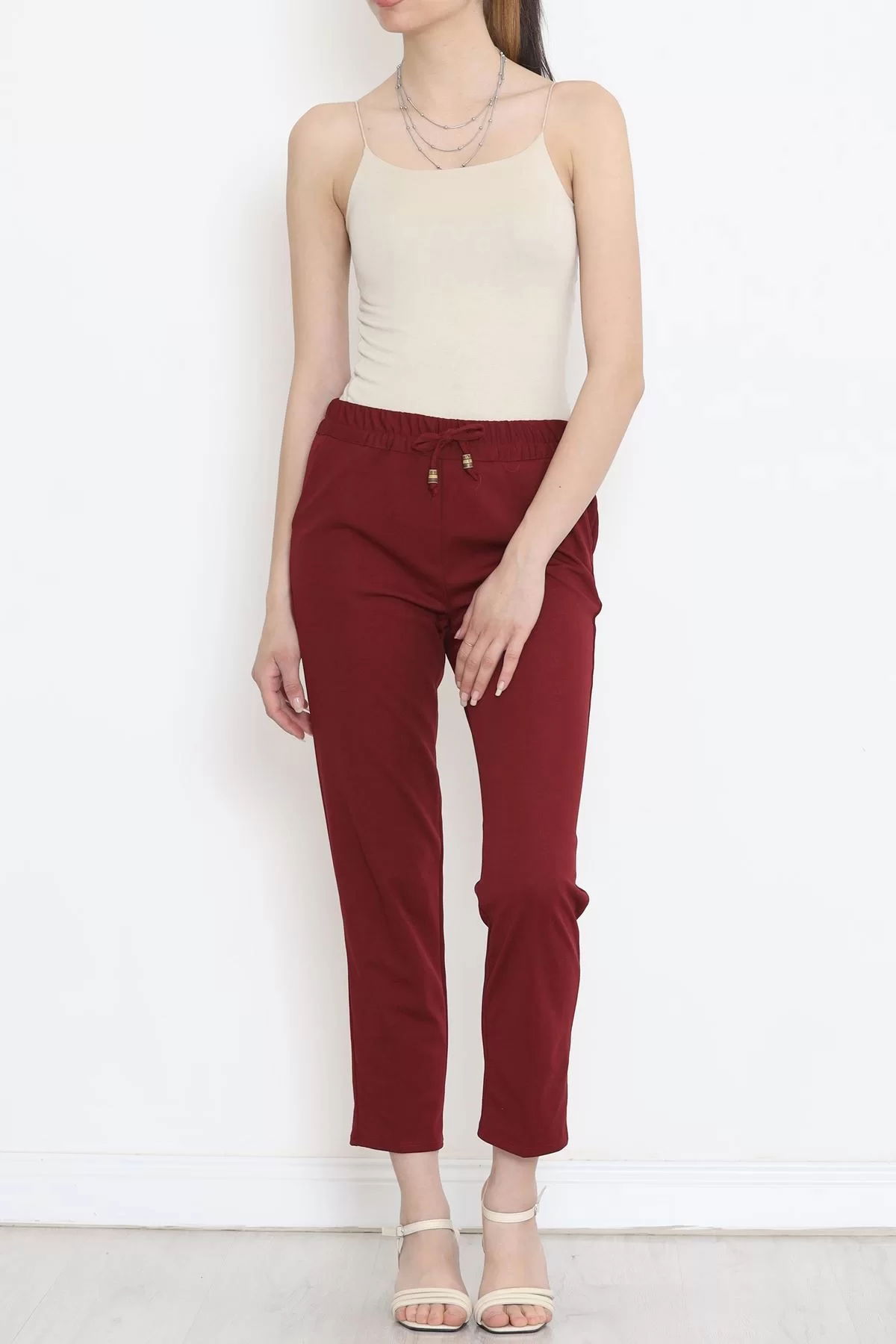 Crepe Lace-up Detailed Pants Burgundy - 152429.1778.