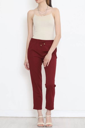 Crepe Lace-up Detailed Pants Burgundy - 152429.1778.