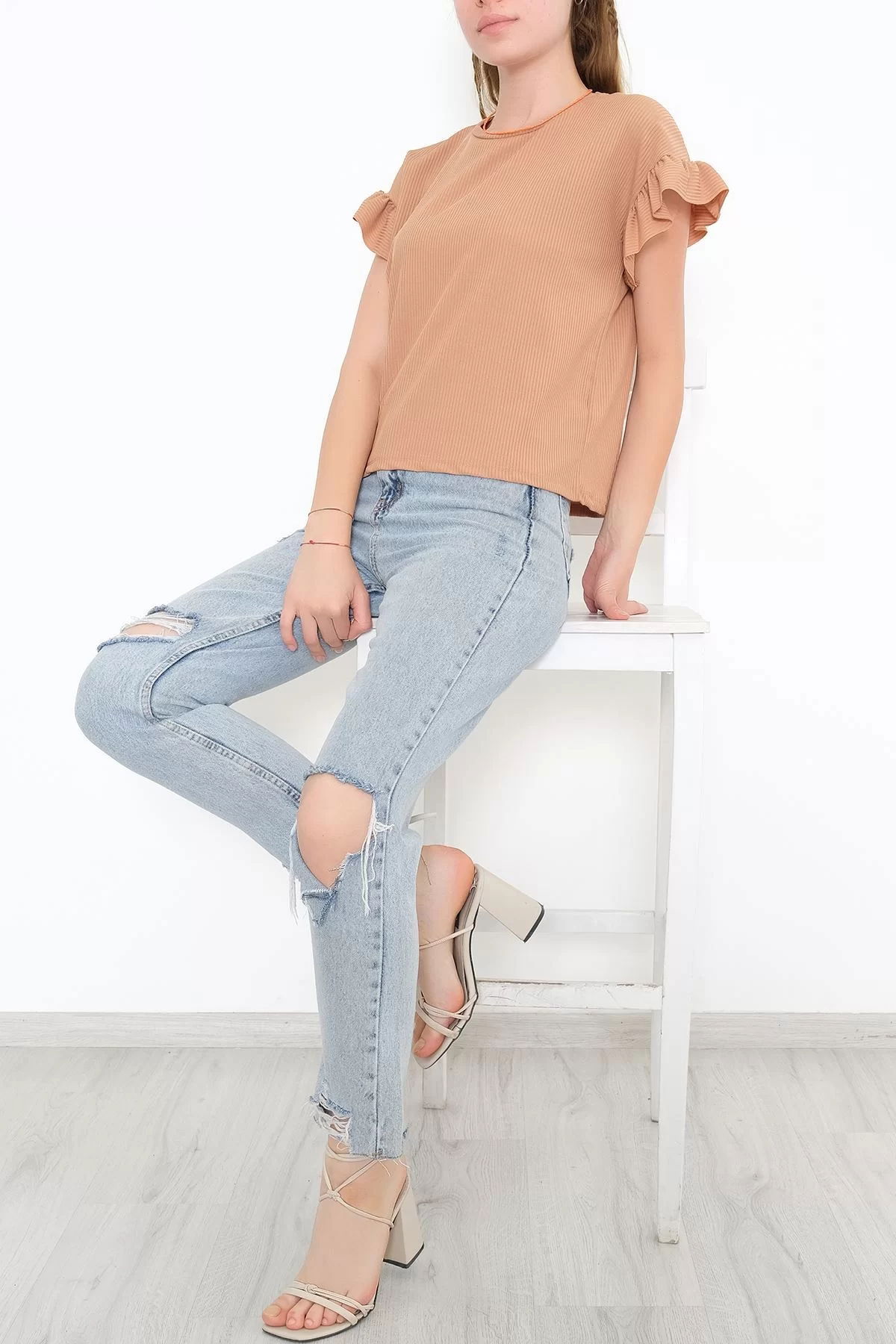 Sleeve Ruffled Camisole Blouse Coffee - 5042.1234.