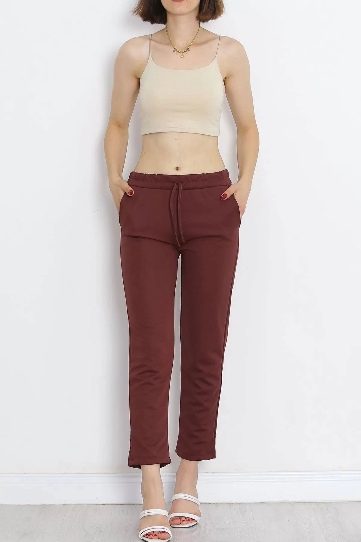 Crepe Lace-up Detailed Trousers Mud - 152429.1778.