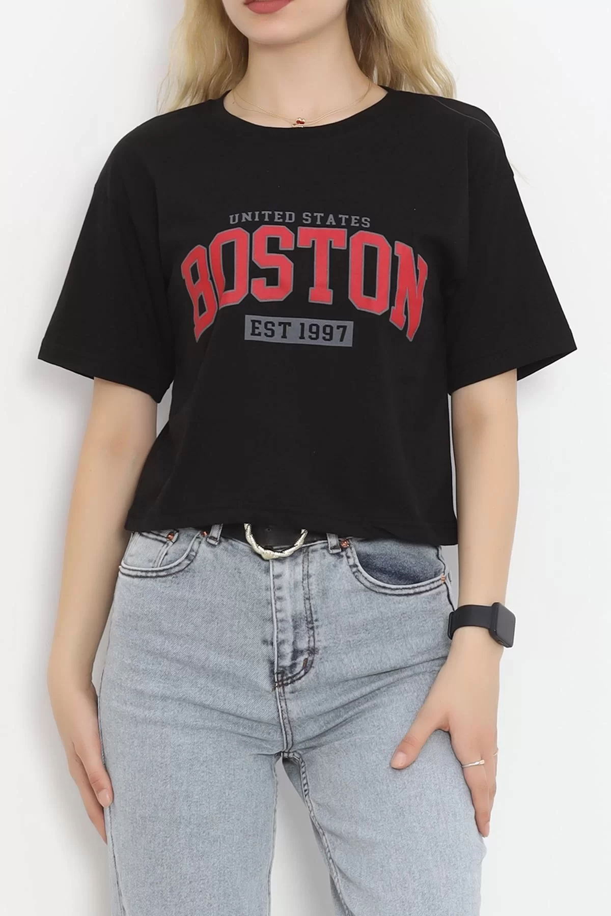 Printed Crop T-shirt Black - 16473.1567.