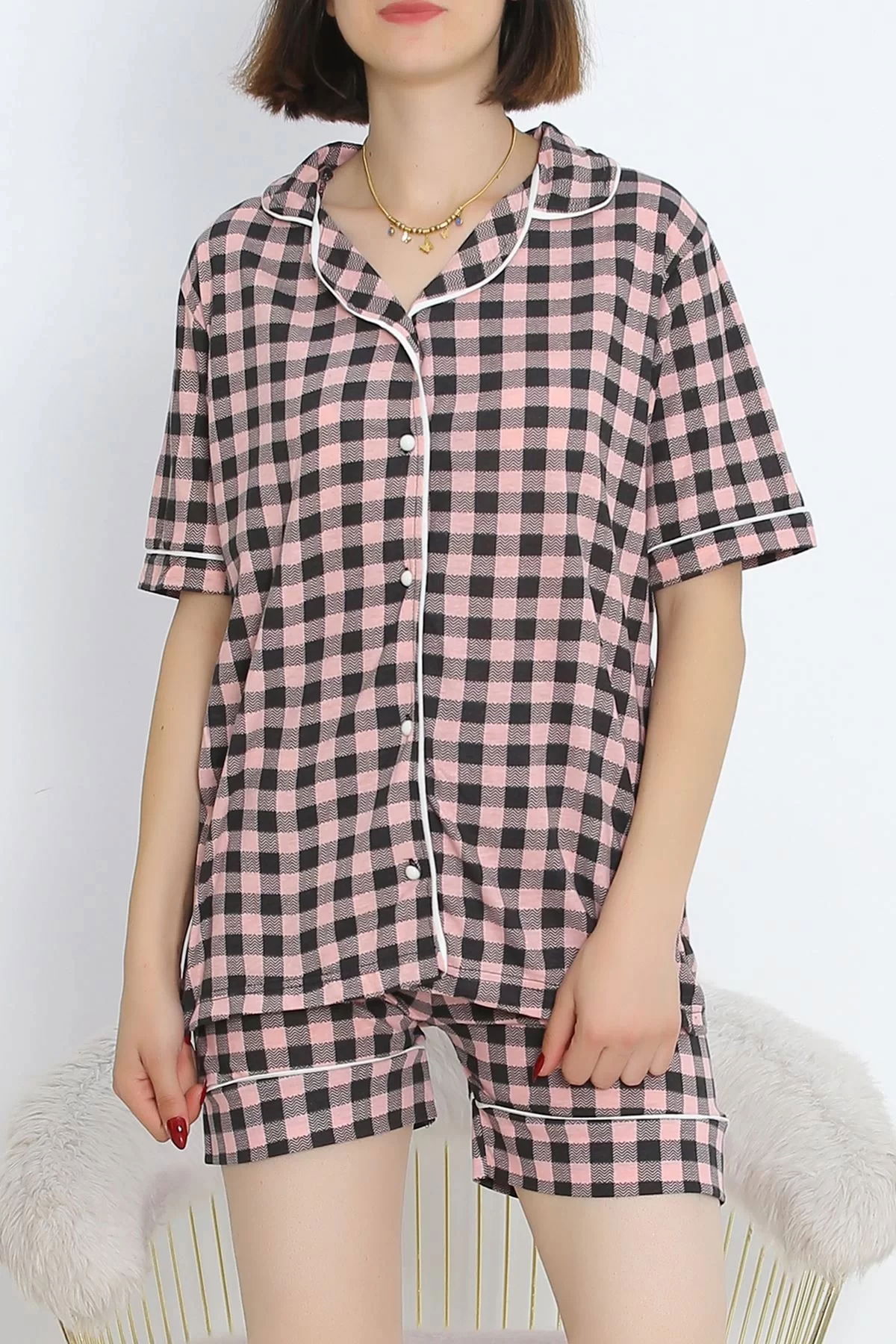 Buttoned Shorts Pajama Set Powder Black - 18944.1567.